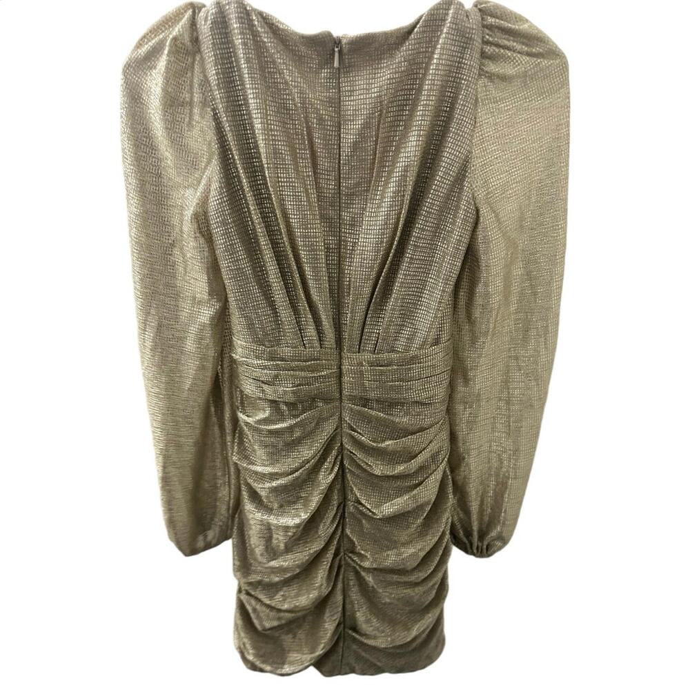 DB Studio gold Metallic Plunge Neck Dress Labels & Lulu Sz2 Christmas holidays